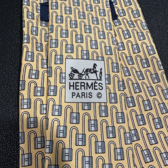Hermes 100% Silk Tie Yellow/Blue (71854) - Picture 4 of 4